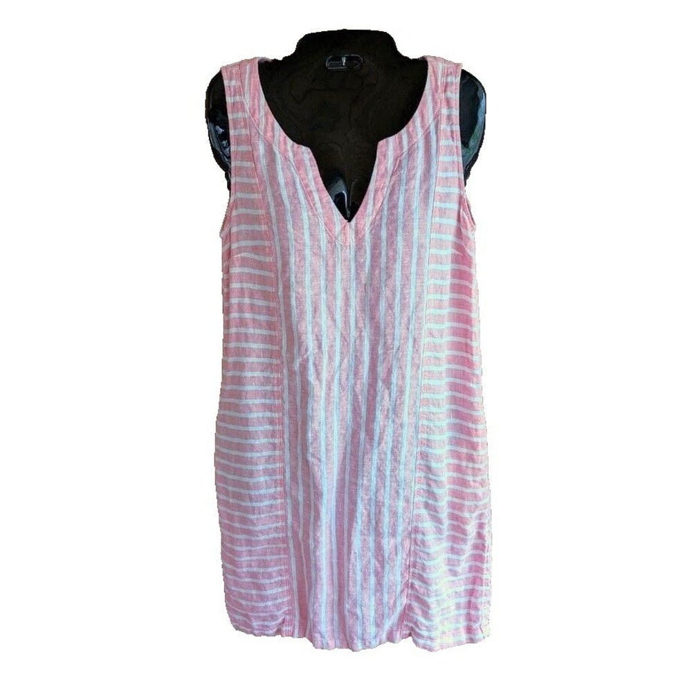 Womens Sigrid Olsen Sleeveless Dress XS 100% Linen Coastal Stripe Relaxed Beachy